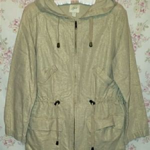 J. JILL Tan Metallic Shimmer Gold Linen Blend Full Zip Utility Jacket Sz SP